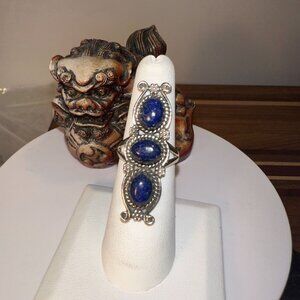 Vtg Sterling Lapis 3 stone ring